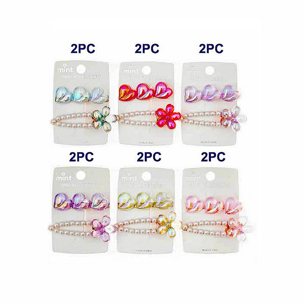 JH46702 - Iridescent Heart & Pearl Hair Clip Set