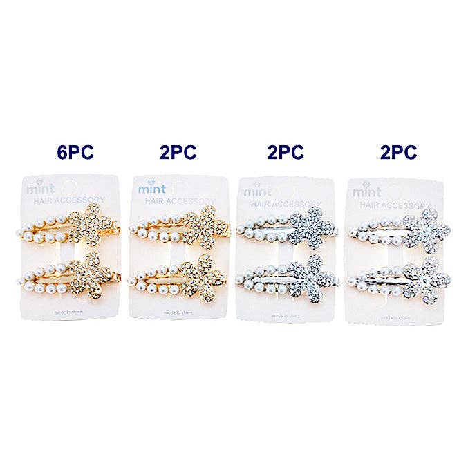 Rhinestone & Pearl Flower Hair Clips