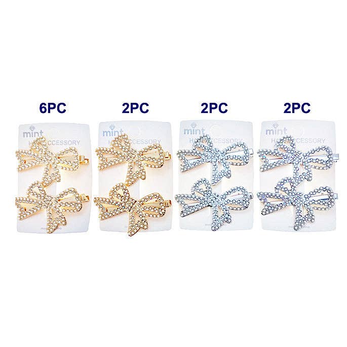 Rhinestone & Pearl Bow Hair Clips