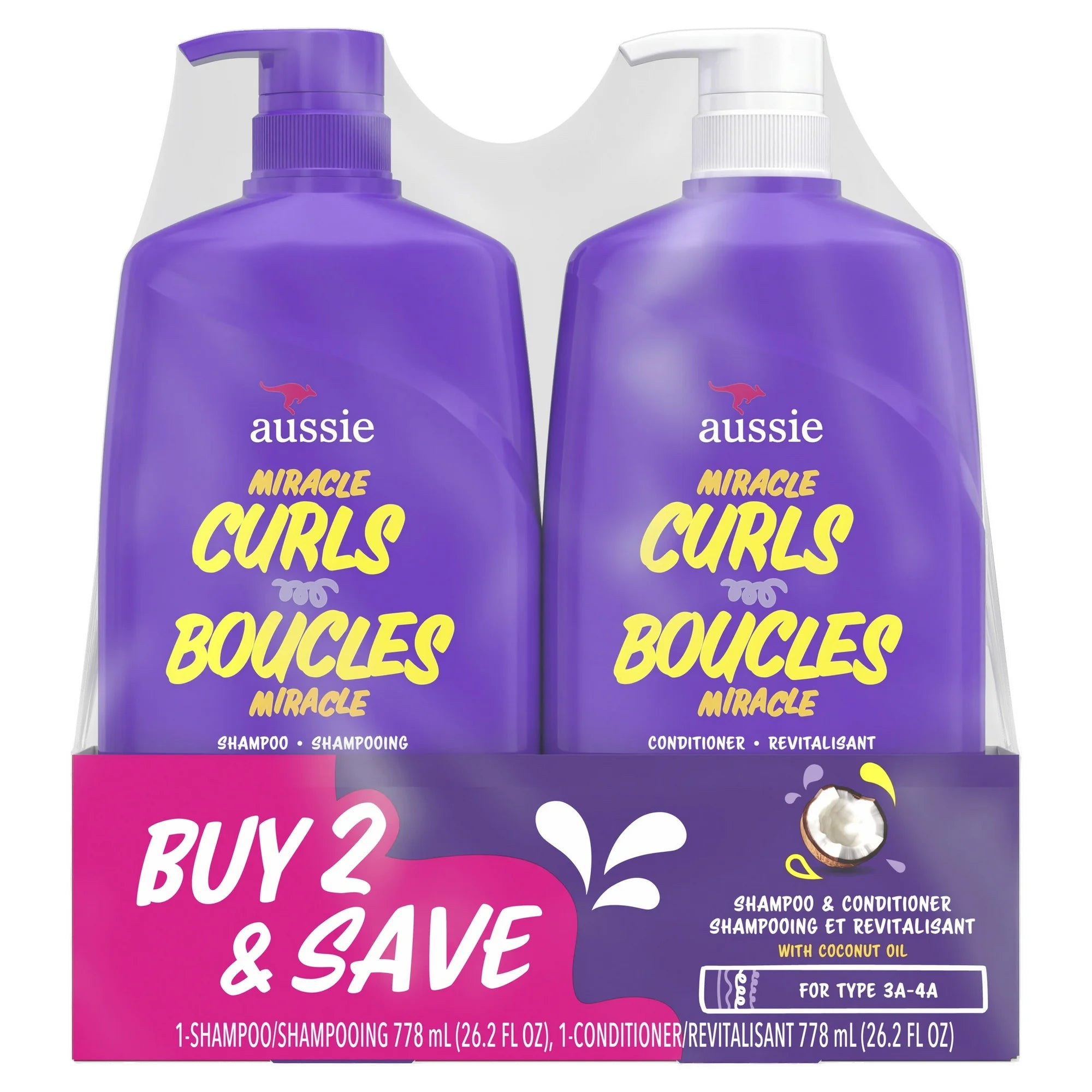 Aussie Miracle Curls Shampoo with Coconut Oil, 26.2 fl oz Moisturizing Shampoo for Curly Hair