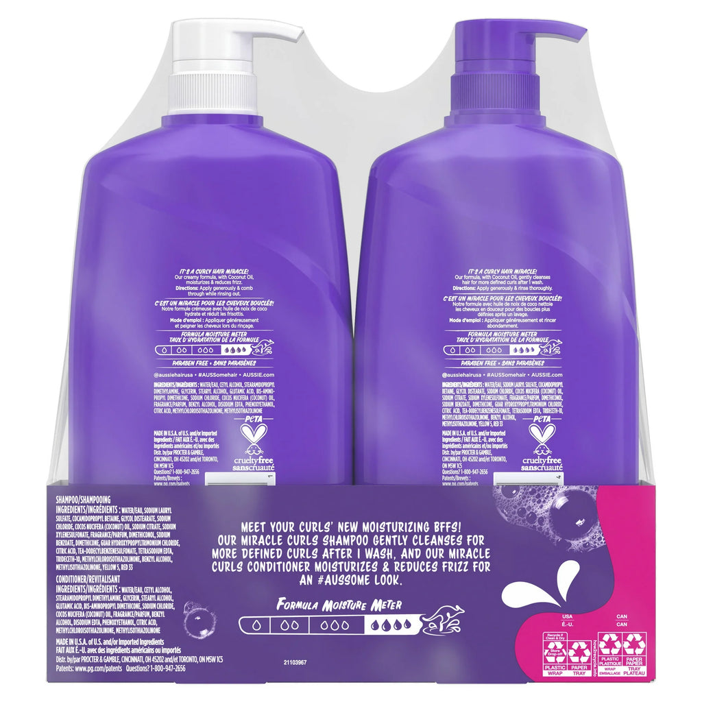 Aussie Miracle Curls Shampoo with Coconut Oil, 26.2 fl oz Moisturizing Shampoo for Curly Hair