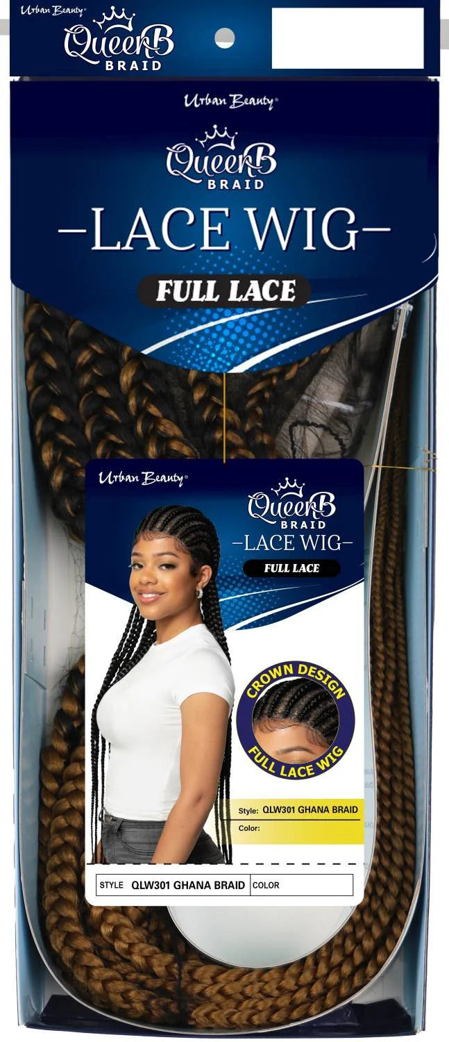 QueenB Full Lace Wig 36" – Natural-Look Ghana Braids with Crown Design