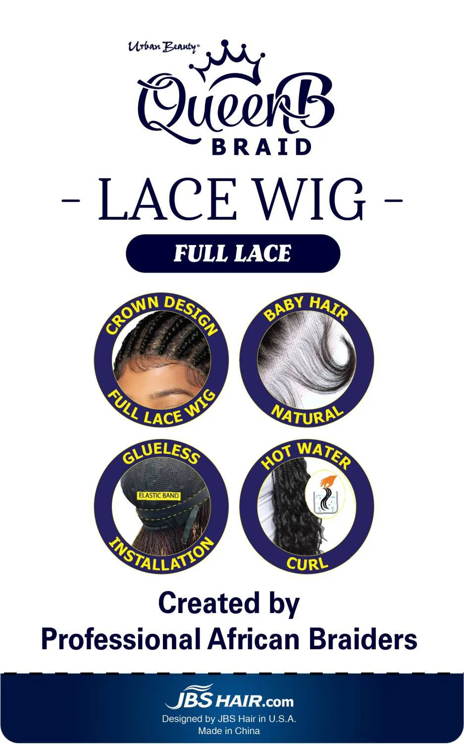 QueenB Full Lace Wig 36" – Natural-Look Ghana Braids with Crown Design