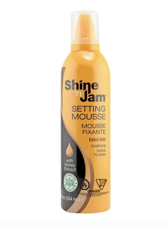 Shine N Jam Setting Mousse Extra Hold with Honey Extract - 12 oz / 354 ml Styling Foam for Curls &  Braids