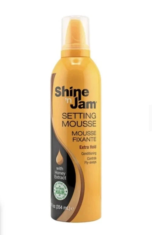 Shine N Jam Setting Mousse Extra Hold with Honey Extract - 12 oz / 354 ml Styling Foam for Curls &  Braids