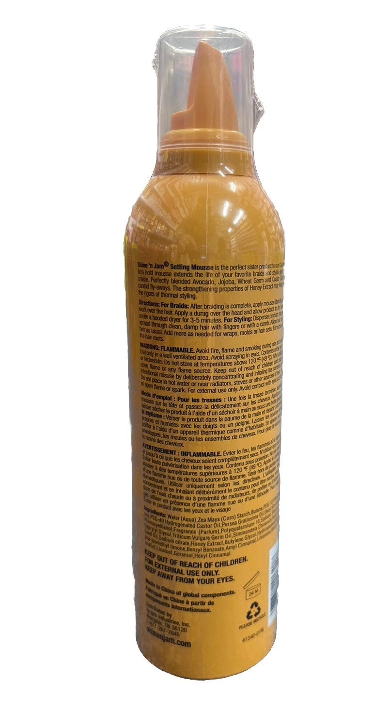 Shine N Jam Setting Mousse Extra Hold with Honey Extract - 12 oz / 354 ml Styling Foam for Curls &  Braids